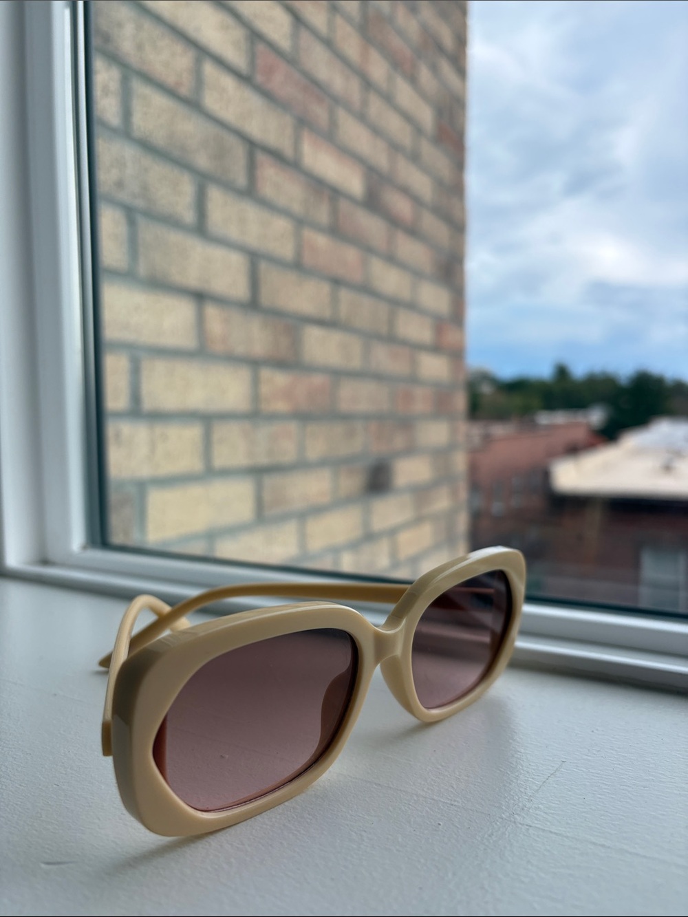 Cream Sunglasses with Pink Lenses - Women Accessories